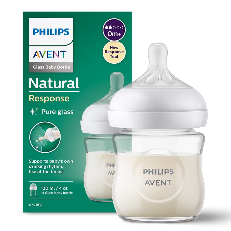 Philips Avent Natural Response Glass Baby Bottle, 0m+,120ml