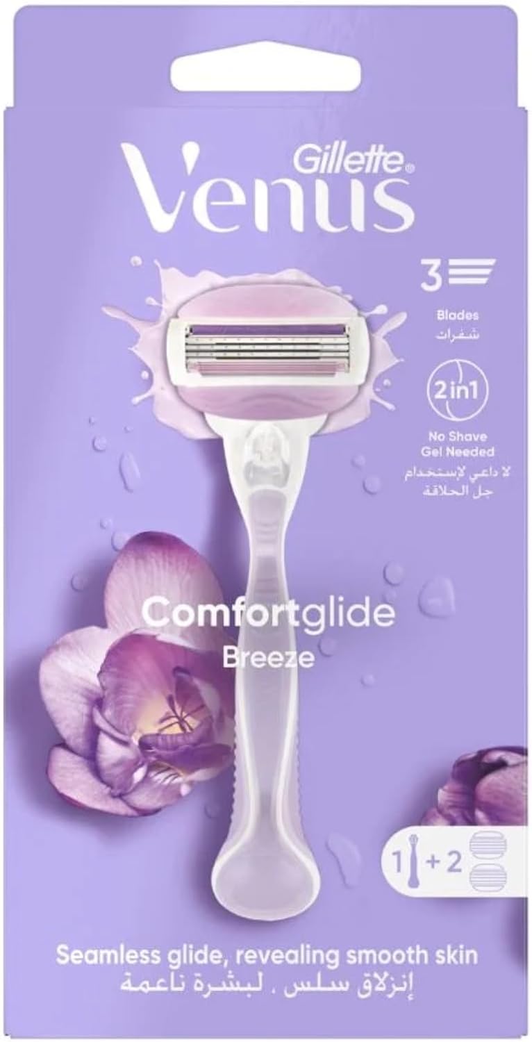 Gillette Venus Comfort Glide Breeze 2-in-1 Razor Handle For Women With 2 Blade Refills