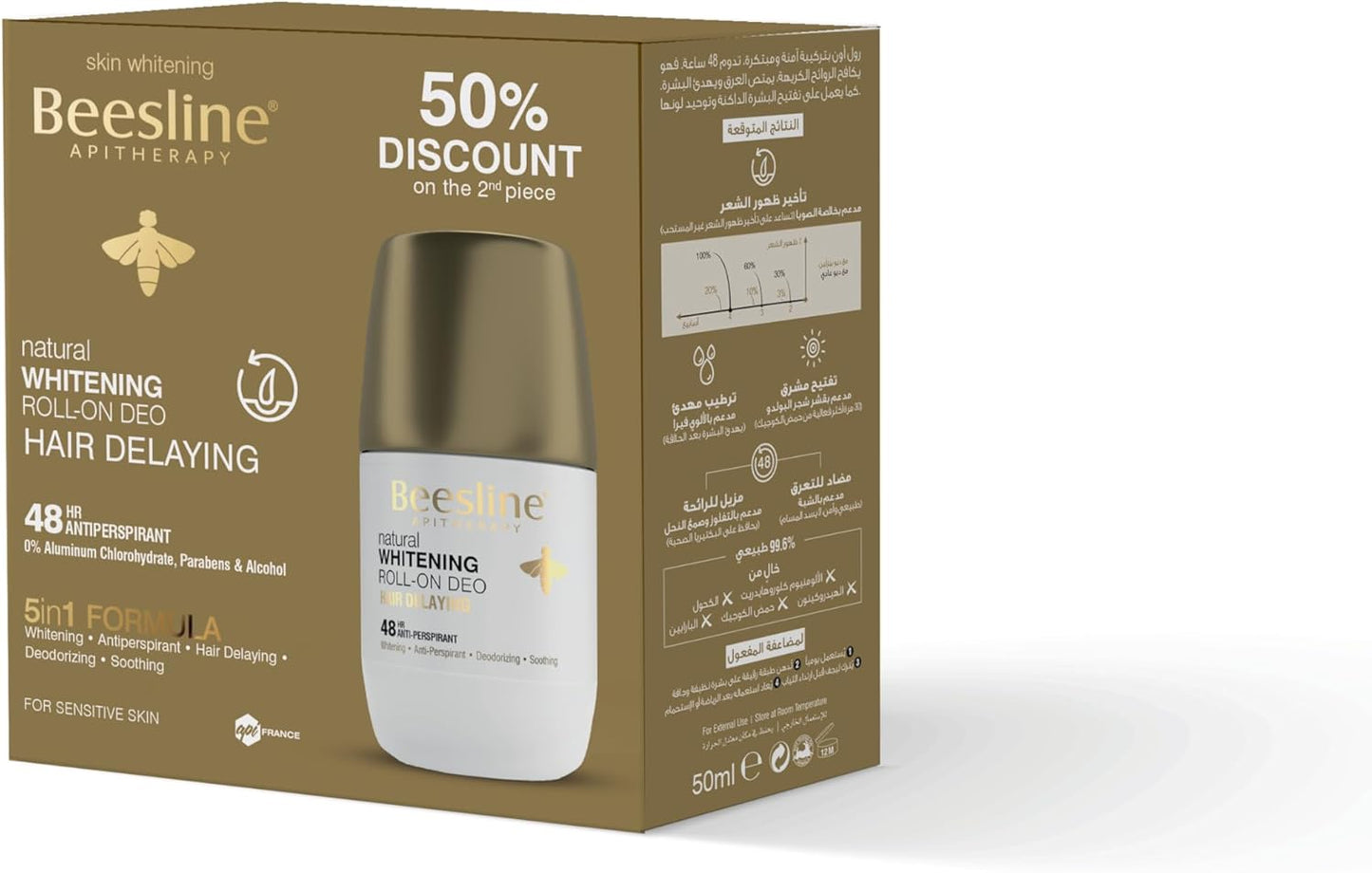 Beesline Roll On Deodorant Hair Delaying 50ml Twin Pack (1+50% Off)