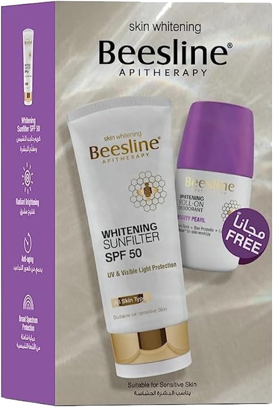Beesline Whitening Sunfilter SPF 50+ 60 ml + Whitening Roll-On Deodorant Beauty Pearl Free - 50 ml (1+1) Promo Pack