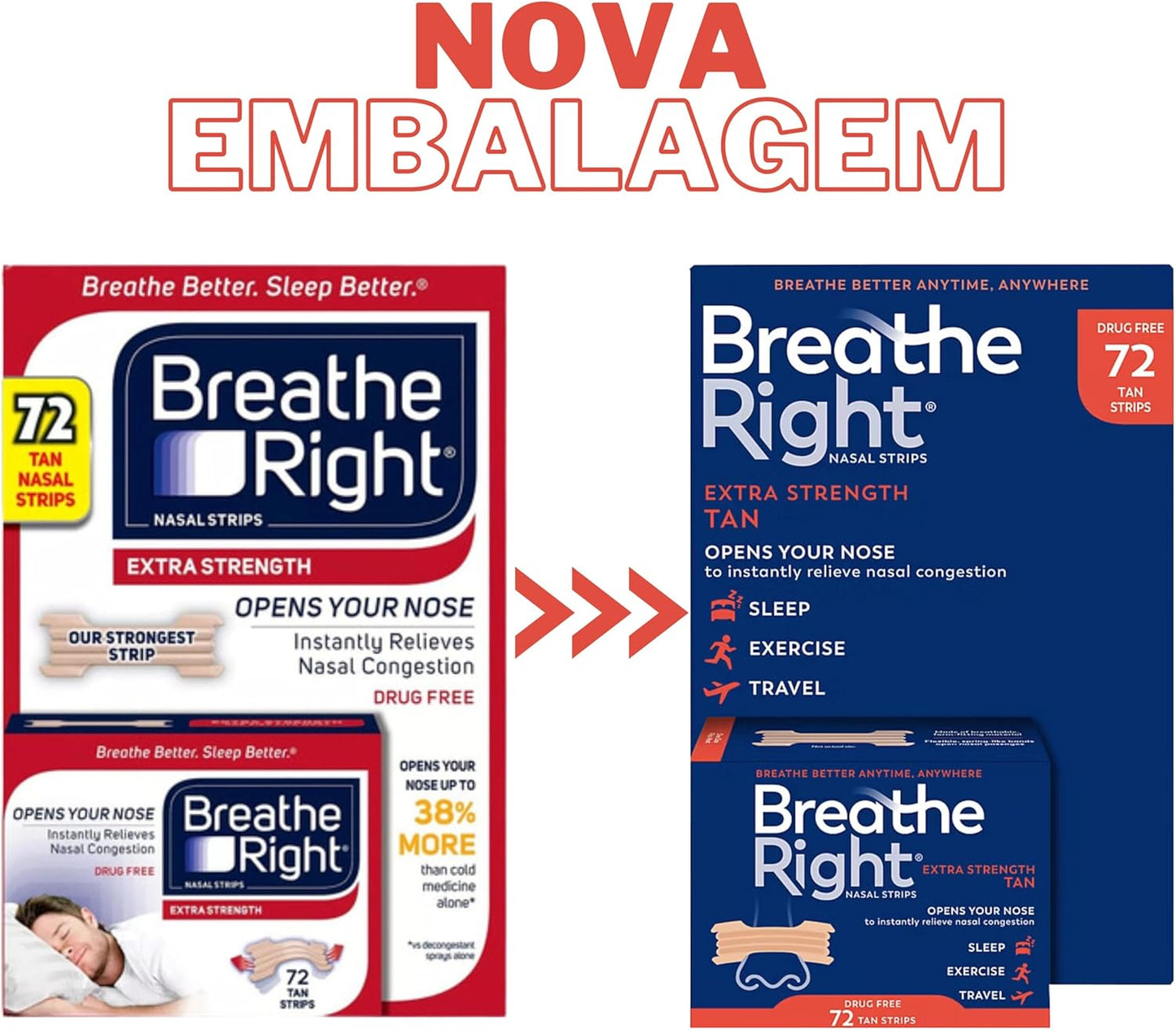 Breathe Right Extra Strength Nasal Strips, 72 Strips