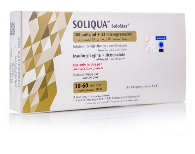 Soliqua 100 IU/33Mcg Solostar, Antihyperglycemia - 3 Pens