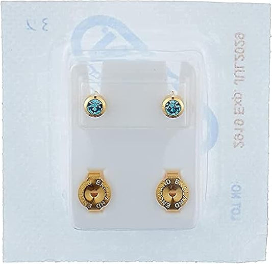 Caflon Earrings with Colored Stone for Baby Girls - Gold and Turquoise