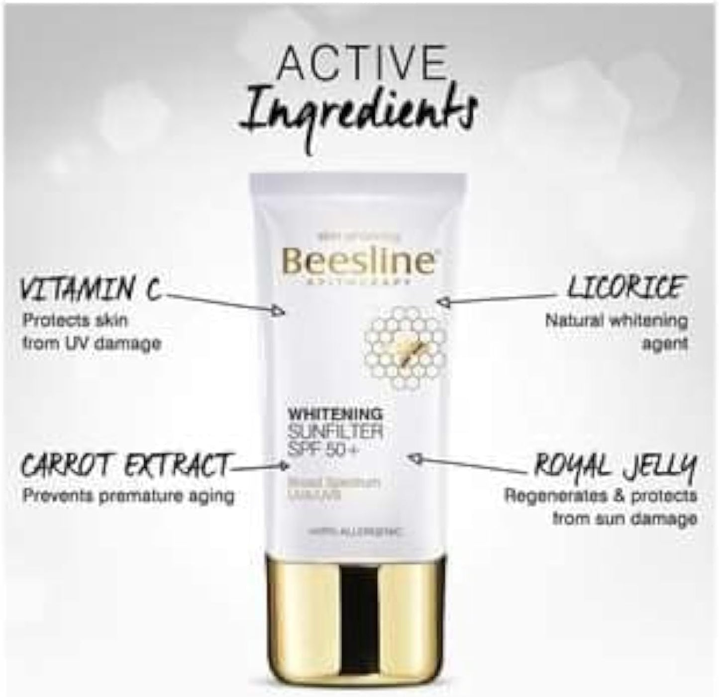 Beesline Whitening Sunfilter SPF 50+ 60 ml + Whitening Roll-On Deodorant Beauty Pearl Free - 50 ml (1+1) Promo Pack