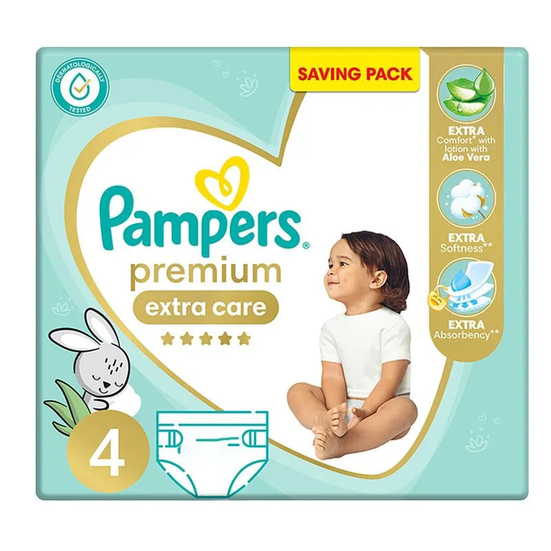 Pampers Premium Extra Care Diapers - 9 - 18Kg - Size 4 - 58 Diapers