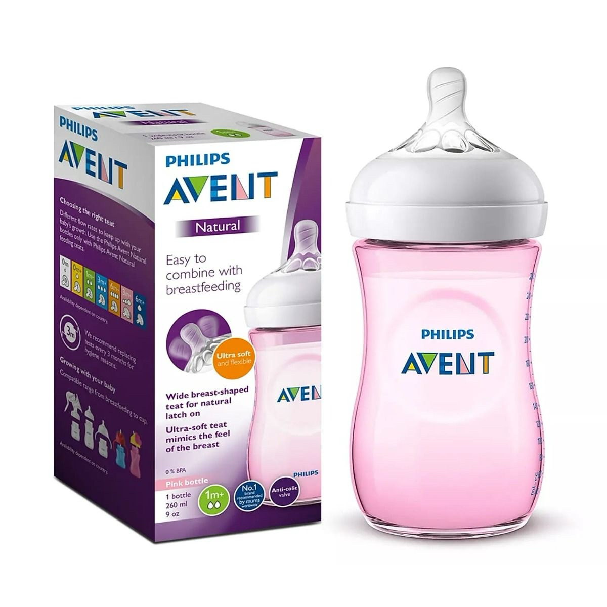 Philips Avent Natural Baby Bottle - 260ml (Pink)