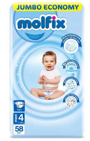 Molfix baby diapers, size 4, 7-18 kg, 58 diapers