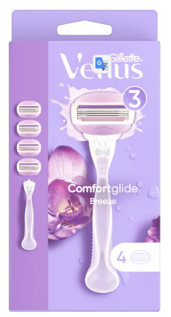 Gillette Venus Comfortglide Breeze Razor Handle With 4 Blade Refills Purple
